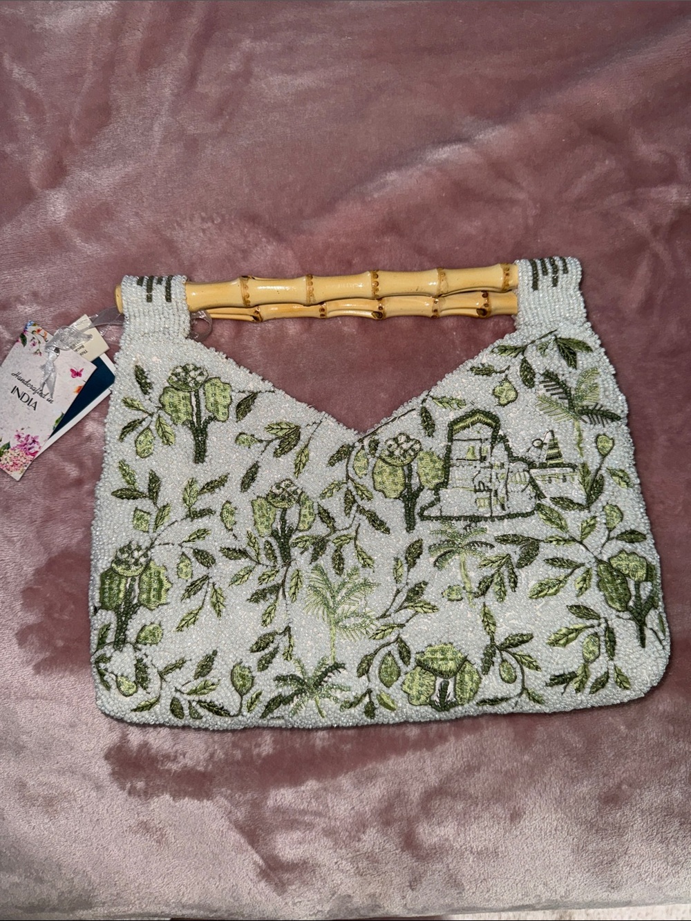 Beaded bag green floral clutch
